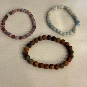 3 beaded stretch bracelets - Unicorn Stone, Amazonite, and Matt Picasso Jasper